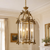 Lustre Lanterne en Verre Doré Antique de Luxe, Luminaire Suspendu Orné pour Villa, Hôtel, Décoration Intérieure Classique