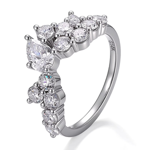 แหวนเพชรทองคำขาว 14K ดีไซน์แฟชั่น ประดับเพชรเม็ดหลักทรงหยดน้ำ DEF VVS เพชรแล็บ สำหรับผู้หญิง เหมาะเป็นของขวัญวันเกิด - Product Image 1