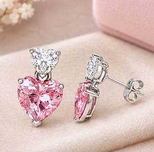 Boucles d'oreilles en forme de cœur avec zircon cubique, boucles d'oreilles en argent, boucles d'oreilles en zircon blanc - Product Image 1