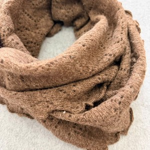 Châle hijab tricoté marron pour femme, en mohair chaud avec bordure en dentelle, foulard décontracté pour l'hiver - Product Image 3