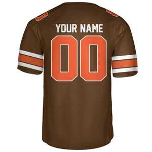 Camiseta de Fútbol Americano Sublimada Personalizada para Hombre, Color Marrón Naranja, con Números de Equipo, Cuello en V, Manga Corta, Absorbe la Humedad - Product Image 2