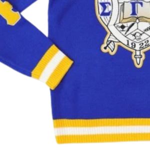 เสื้อสเวตเตอร์คอวีปักลายตราสัญลักษณ์ Sigma Gamma Rho Sorority สีน้ำเงิน สำหรับผู้หญิง  งานถักตัวอักษรกรีก สไตล์ลำลอง แฟชั่นนักศึกษา  แบบสั่งทำพิเศษ - Product Image 3