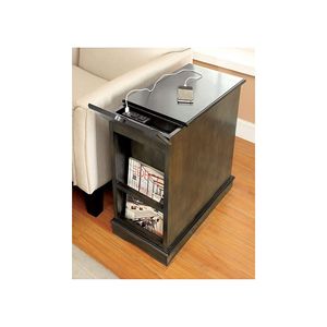 Tavolino/Comodino Grigio Moderno dal Design Transizionale con Armadietto Multifunzionale e Presa USB per Uso Domestico - Product Image 4