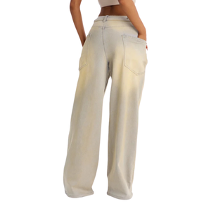 Vaqueros de mezclilla de pierna ancha rectos para mujer, de cintura alta, ajuste relajado, estilo casual, vintage, lavados, de longitud completa, pantalones de streetwear - Product Image 2