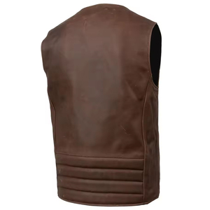 2026 Men's Vintage <b>Brown</b> Leather <b>Vest</b> Motorcycle Bikers Waistcoat Sleeveless Casual Jackets Custom Made Genuine Leather Apparel - Product Image 2