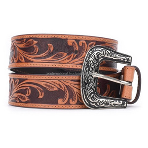 Cinturón de cuero occidental para hombre hecho a mano con calidad extra fuerte de alta calidad en colores personalizados de fabricante al por mayor - Product Image 1