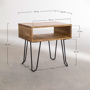 Mesa de Noche de Madera con Estante Abierto y Patas de Horquilla, Mesita de Noche para Dormitorio - Product Image 3
