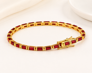 <b>Ruby</b> Octagon 925 Sterling Silver Handmade 18k Gold Plated Tennis Sleek <b>Bracelet</b> For Women Jewelry Gift - Product Image 2