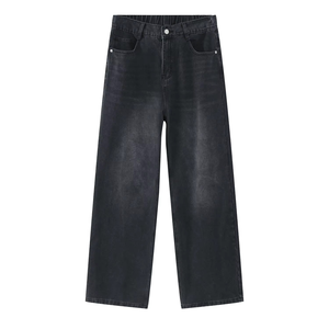 Jeans de Mezclilla Negros de Pierna Ancha para Hombre, Cintura Alta, Corte Holgado, Tela de Algodón Tejida, Ropa Casual de Otoño - Product Image 4