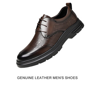 Business Formal Men's Derby Shoes Summer Breathable Soft Bottom Height Increasing Black Genuine Leather Casual Dad Shoes - Product Image 1