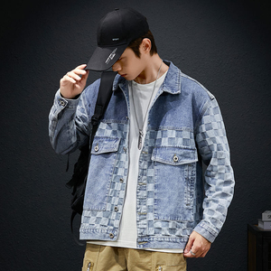 Veste en jean pour homme de haute qualité, design patchwork sur les épaules, coton délavé, style décontracté automne, coupe classique - Product Image 6