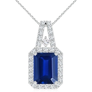 14K <b>Solid</b> <b>Gold</b> Geometric Shape Blue Sapphire Halo <b>Pendant</b> With Natural Diamond 226 New Arrival Top Selling <b>Pendant</b> Necklace OEM - Product Image 1