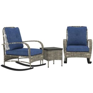 Conjunto de Muebles de Terraza de 3 Piezas, Silla Mecedora para Exteriores con Mesa de Centro, Juego de Jardín en Color Gris - Product Image 5