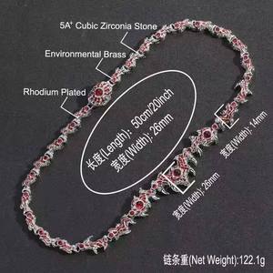 Mens Punk Style 925 Silver Rhodium Plated <b>Statement</b> <b>Necklace</b> with Red Crystal Rhinestones Spike Design Everyday Wear for Sale - Product Image 6