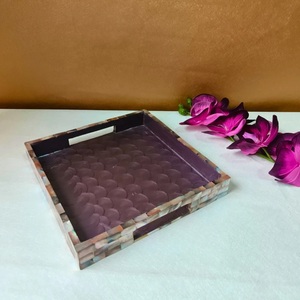 Designer Wooden Tray Collection with Enamel Print and Polished Gold Foil Surface Ideal for Stylish Tea and Coffee Serving - Product Image 1