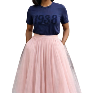 T-shirt d'été pour femmes Jack and Jill 1938 en chenille bleu marine, coupe classique, vente en gros - Product Image 2
