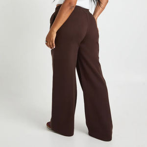 Nouvel article : Pantalon de survêtement marron pour femme, coupe large, taille mi-haute, avec cordon de serrage, ample, longueur intégrale, décontracté, en coton tricoté, avec logo - Product Image 6