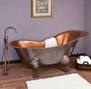 Bañera Ovalada Independiente de Cobre con Acabado Rústico, Bañera de Metal para Baño o Spa - Product Image 5