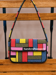 Handcrafted Embroidery Beaded Flap Shoulder <b>Bag</b> Women Bohemian Geometric Pattern Colorful Eco-Friendly Lightweight Single <b>Strap</b> - Product Image 1