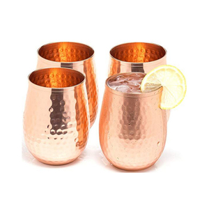 Verres à vin sans pied en cuivre pur, martelés à la main, en forme de baril, sans poignée, pour cocktails Moscow Mule, pour bar. - Product Image 1