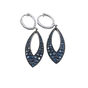 3.00 Cttw Round Cut White & Color Enhanced Blue Natural Diamond Tear Drop <b>Dangle</b> <b>Earrings</b> for Women in 925 <b>Sterling</b> <b>Silver</b> - Product Image 1