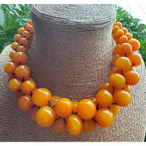 Collier de luxe en résine et bois, inspiré de l'art traditionnel, accessoire de mode en cristal - Product Image 4