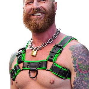 Harnais en fausse fourrure Hardline Bulldog pour homme, ajustable, couleur lime, coupe ajustée, tenue de club haut de gamme, costume sexy en dentelle - Product Image 1