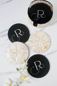 Sous-verres personnalisés en nacre, sous-verres en mosaïque laquée nacrée, sous-verres faits à la main pour tasses à thé, cadeau pour la cuisine, boissons chaudes, ronds - Product Image 3