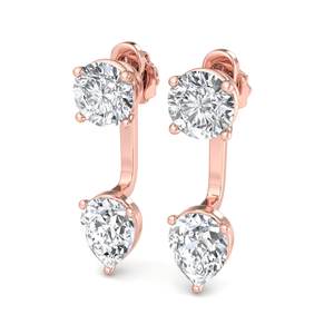 Pendientes de lujo en oro rosa con diamantes redondos y talla pera, minimalistas, dos en uno, joyería de moda para mujer - Product Image 1