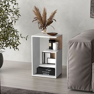 Everet 25 \ "tavolino alto 3 livelli bianco nero e rovere naturale per mobili da soggiorno - Product Image 1