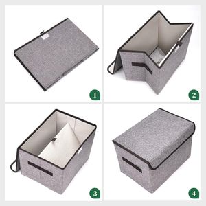 22 Quart Linen Fabric Foldable <b>Storage</b> Bin Cube Organizer with Flip Top Lid and Handles for <b>Clothes</b> and Blankets - Product Image 3