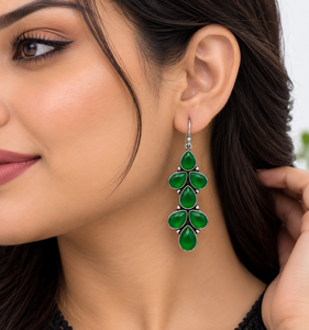 Boucles d'oreilles pendantes en argent oxydé multi-pierres, motif floral, pour femmes, bijoux en gros - Product Image 3