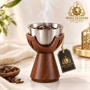 Brûleur d'encens en acier inoxydable avec base en bois, support pour Bakhoor arabe, encensoir à charbon d'oud, bol en métal, diffuseur d'arômes - Product Image 5