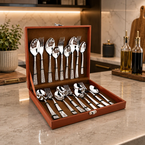 GLOSSY TOUCH ART Juego de 6 Cucharas y Tenedores para Postre de Acero Inoxidable Contemporáneo, Portátil para Comer, Tono Plateado, Diseño Elegante - Product Image 6