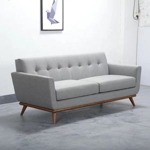 Scandinavian Minimalist 3 Seater Fabric <b>Sofa</b> with Tufted Back and Wooden <b>Legs</b> - Product Image 2