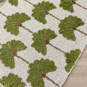 Handmade Embroidered Fabric Table <b>Runner</b> Rectangle <b>Green</b> Leaf Design Traditional Chinese Style Decorative Mat - Product Image 4