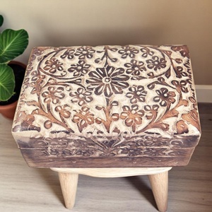 Flower Design Folk Art Wooden <b>Box</b> Decorative Gift and Storage <b>Box</b> with Hindu Ohm Engraving for Dry Fruits - Product Image 1