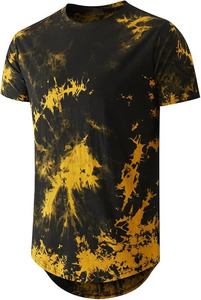 Men <b>Tie</b> Dye Short Sleeve T Shirt O <b>Neck</b> Casual Regular Fit Knitted Streetwear Black Yellow Fashion Summer Wear Top - Product Image 1