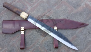 Couteau Seax Viking long en acier au carbone forgé à la main, lame de 15 pouces, manche ambidextre en bois de noyer et os avec bolster en laiton, pour la chasse en extérieur - Product Image 2
