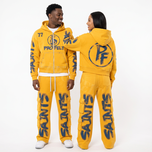 Conjuntos de Dos Piezas a la Moda, Estampado Gráfico Personalizado, Ajuste Cómodo, Estilo Oversize, Sudadera con Capucha de Mezclilla y Pantalones Cargo - Product Image 2