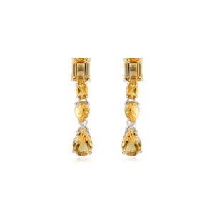 Pendientes Largos Elegantes de Citrino Dorado en Plata de Ley S925, Joyería Fina con Piedra de Nacimiento de Noviembre - Product Image 1