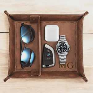 Practical Genuine Leather Tray Folding Metal Snap Valet <b>Coin</b> Key Holder Custom Real Cowhide Leather Tray GLTY-0022 - Product Image 5