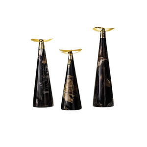Set Of Three Different Size <b>Candle</b> Holder In Wooden And Metal Decorative <b>Candle</b> Holder For Wedding Decor Accessories - Product Image 1