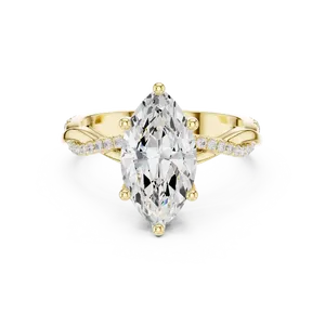 Anillo de compromiso con diamante de laboratorio de corte marquesa de dos quilates, banda de halo oculta de oro macizo de dieciocho quilates, unisex, de lujo, para boda. - Product Image 1