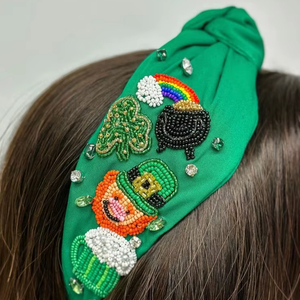 ที่คาดผมลายเลพรีคอนสำหรับวันเซนต์แพทริค สีดำ ขาว เขียว ประดับลูกปัดลายสายรุ้งและโคลเวอร์ สำหรับผู้หญิงและเด็กผู้หญิง ปี 2026 - Product Image 1