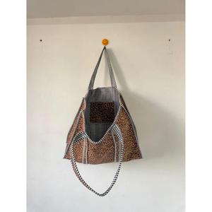 Sac fourre-tout en toile à imprimé léopard CRAFT HACKLE avec bordure rayée, fermeture ouverte, pour le shopping, toutes saisons, style tendance - Product Image 2