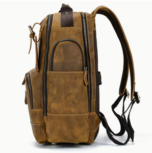 Mochila de Cuero Crazy Horse Vintage, Gran Capacidad, Impermeable, para Portátil, con Cierre, para Viajes y Negocios, para Hombre - Product Image 3