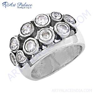 Bague en argent sterling Art Palace avec cristaux ronds sertis clos, style vintage, bijoux unisexe - Product Image 3