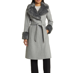 Nouvelle Arrivée Manteau Trench en Laine Croisé pour Femme avec Col en Fourrure Revers Manches Longues Chaud Hiver Mode Vêtement d'extérieur - Product Image 1