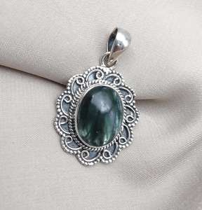 Seraphinite Pendant 925 Sterling Silver Natural Green Gemstone Jewelry Elegant Gift For Women Unique Handmade Design - Product Image 1